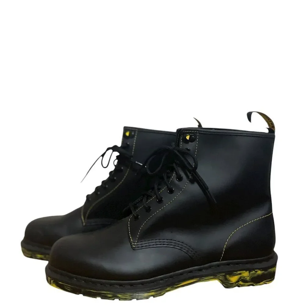 Dr. Martens 1460 marbled black yellow marbled sole leather boots NWOB Size 14